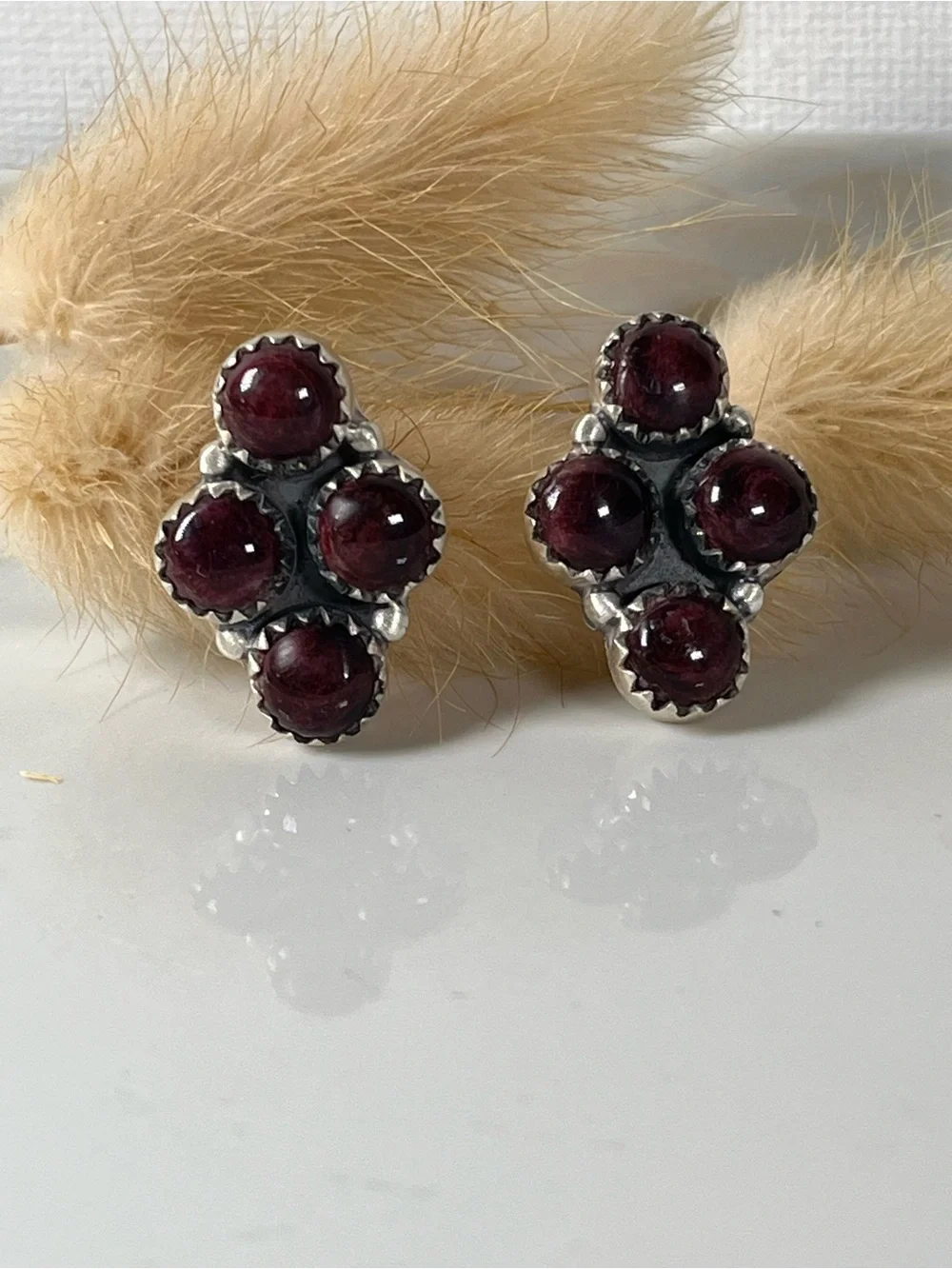 Solid Sterling Silver Purple Spiny Oyster Gemstone Post Back Earrings